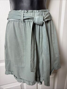 WISHLIST 2 Pair of Paperbag Waist Tie-Front Shorts in Sage Green - Size L